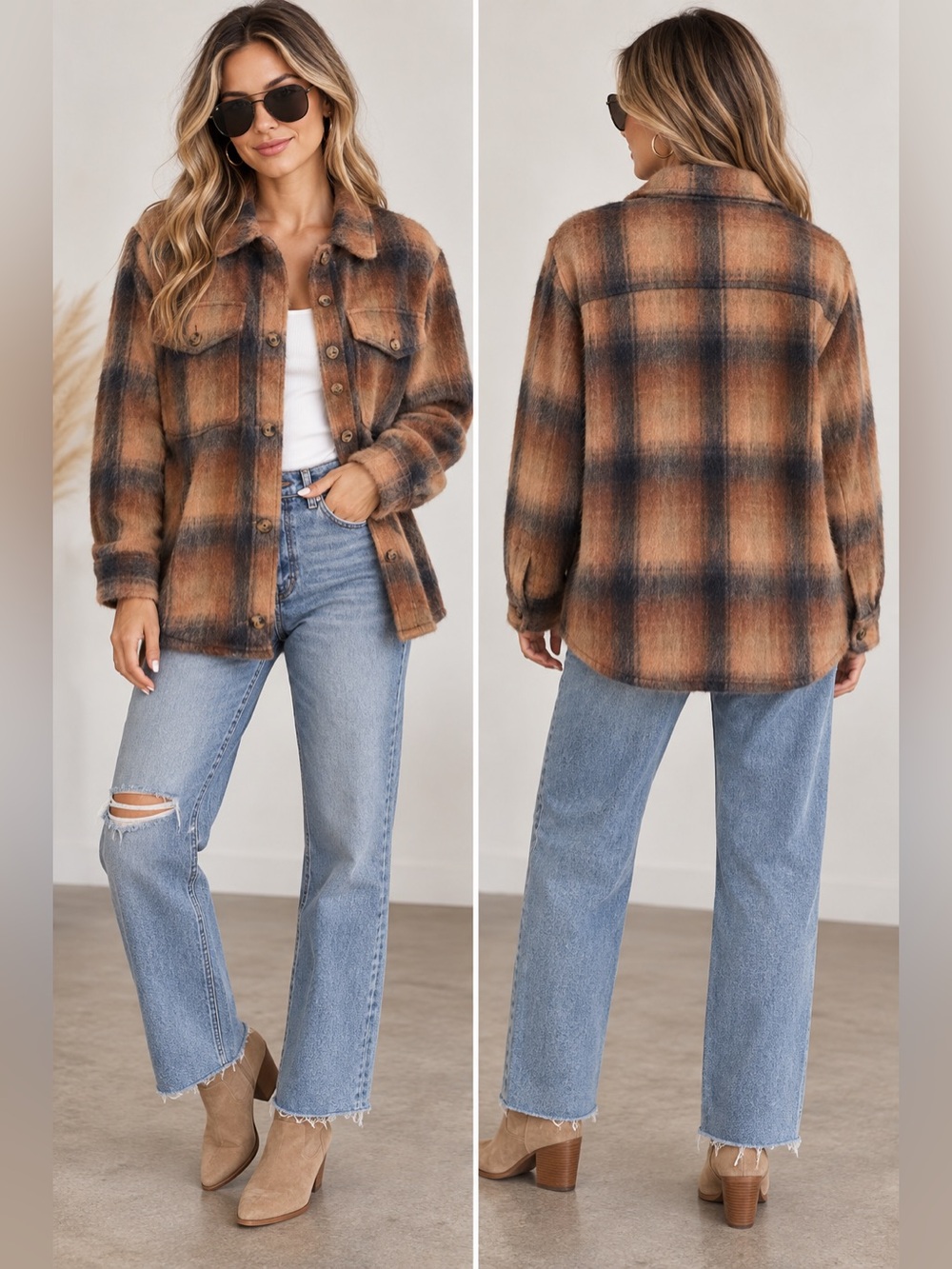 American Eagle Brushed Plaid Oversized Shacket Coat